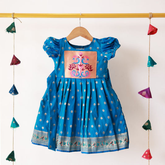 Chintamani Paithani Border Balloon Sleeves Frock