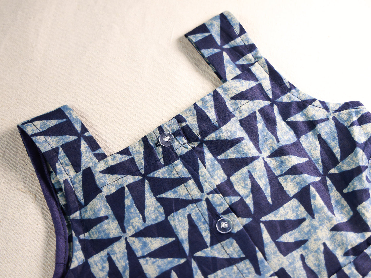 Indigo Print Shoulder Strip Frock