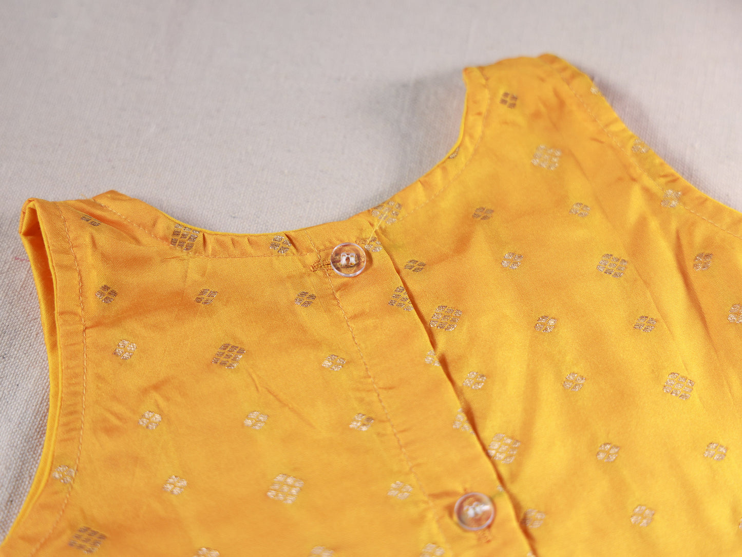 Mango Colour Paithani Patch Sleeveless Silk Lining Frock