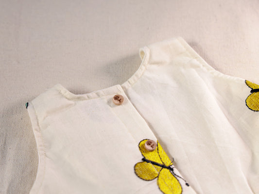 Off-white Butterfly Embroidery Cotton Lining Frock