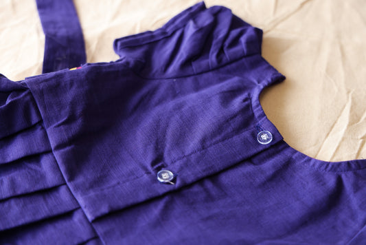 Purple Border Frock with Balloon Sleeves Cotton Lining