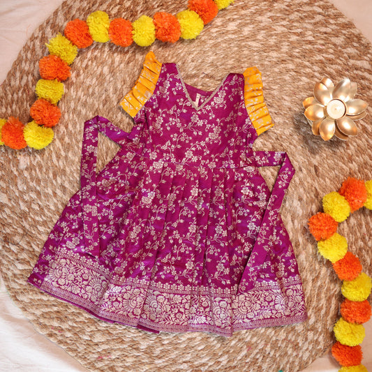 Purple Banarasi Border Sillk Frock