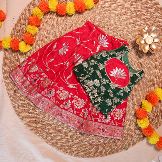 Rani Colour Border Parkar with Green Polka