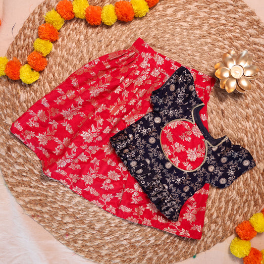 Red & Navy Blue Banarasi Parkar Polka