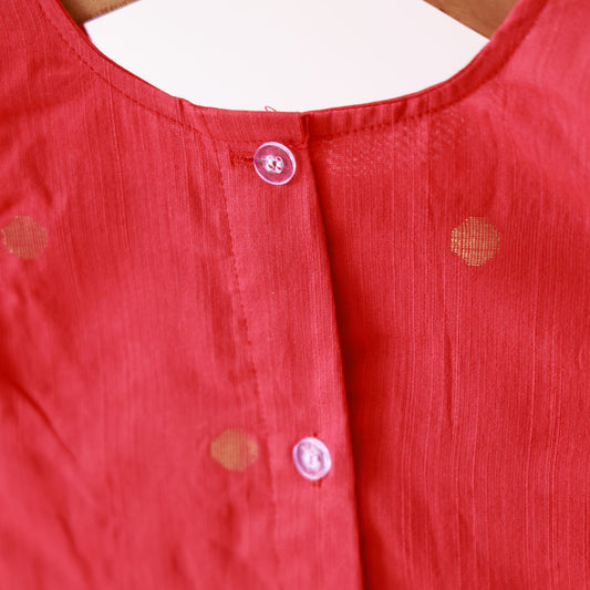 Paithani Patch Red Raw Silk Frock