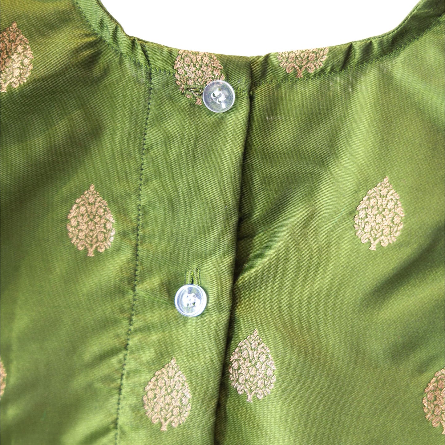 Mehendi Colour Balloon Sleeve Silk Frock