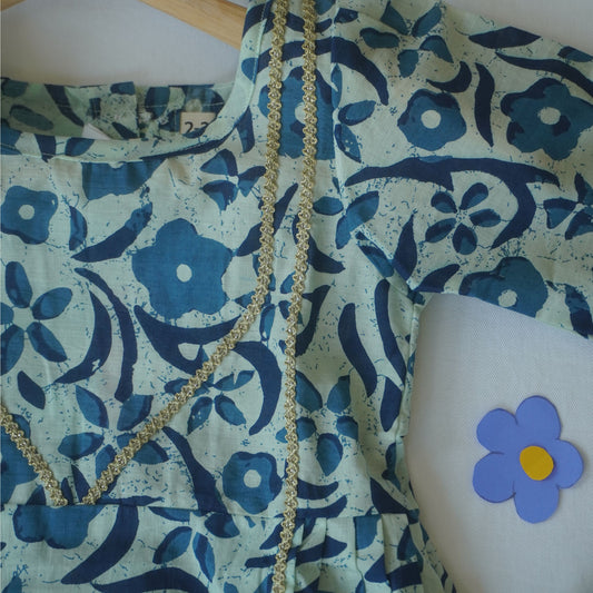 Indigo Print Cotton Co-ord Set with Sleeves