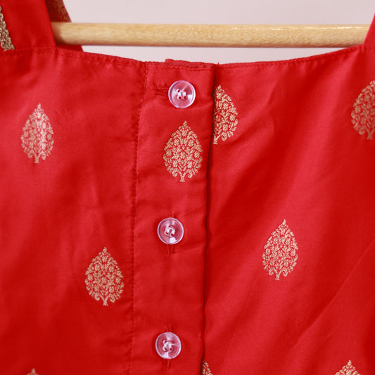 Mustard Yellow-Red Silk Frock