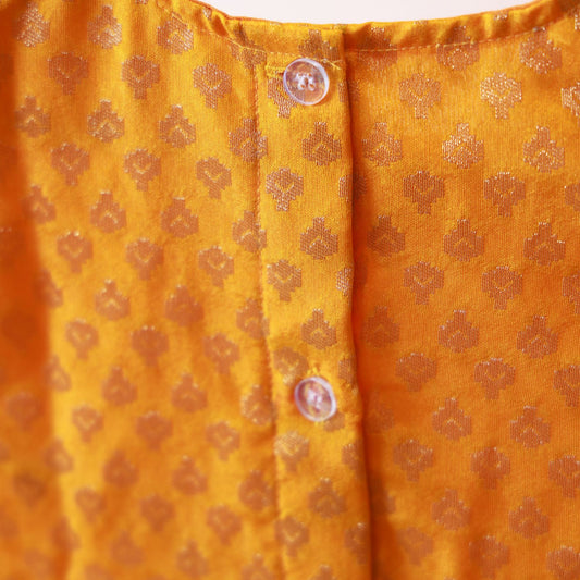 Yellow Minakshi Border Frock with sleeves cotton lining