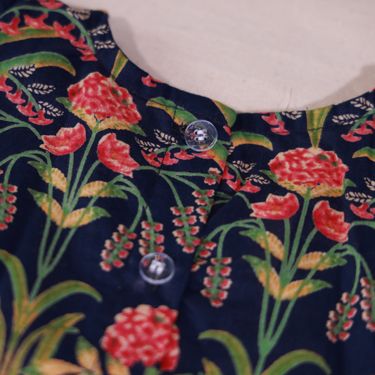 Navy Blue Floral Overlap Co-ord Set