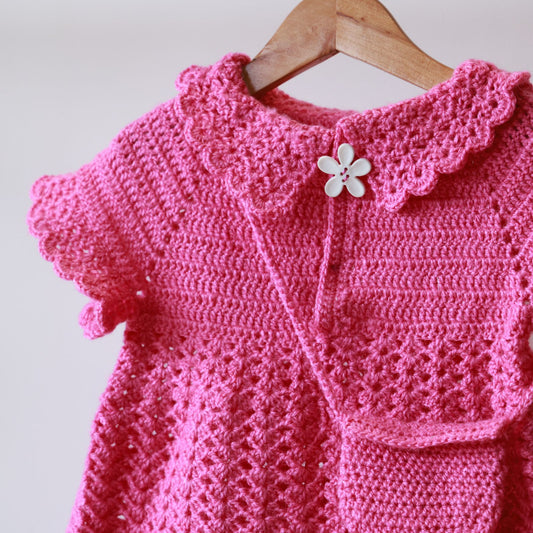 Hand-woven Knitted Dark Pink Frock