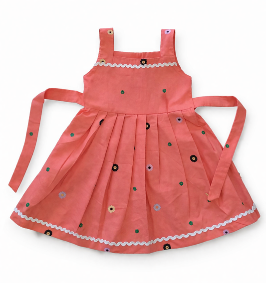 Orange Shoulder Strip Cotton Frock