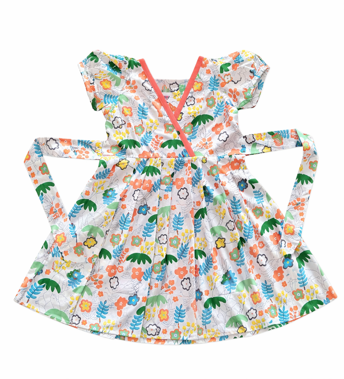 White Floral Print Over Lap Cotton Frock