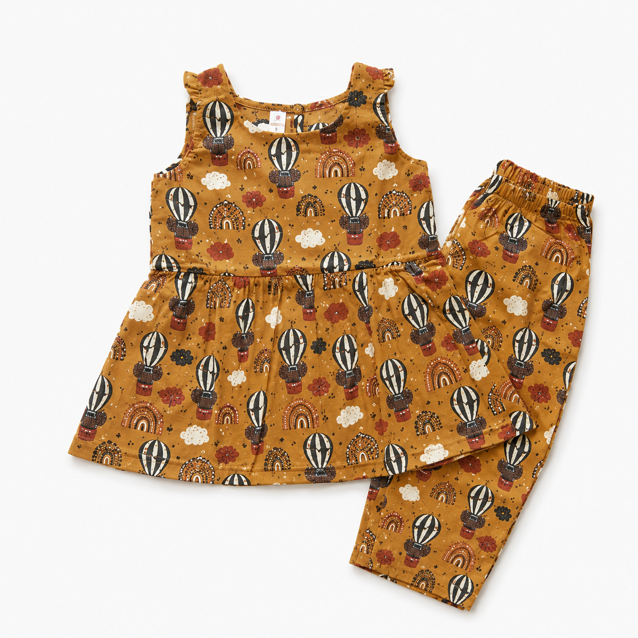 Hot Air Balloon Print Sleeveless Cotton Co-ord Set