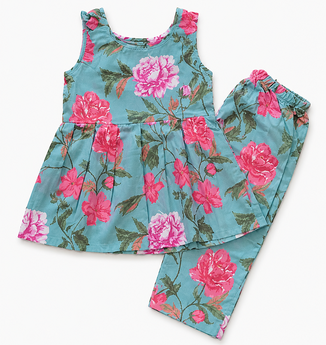 Teal Sleeveless Cotton Co-ord Set
