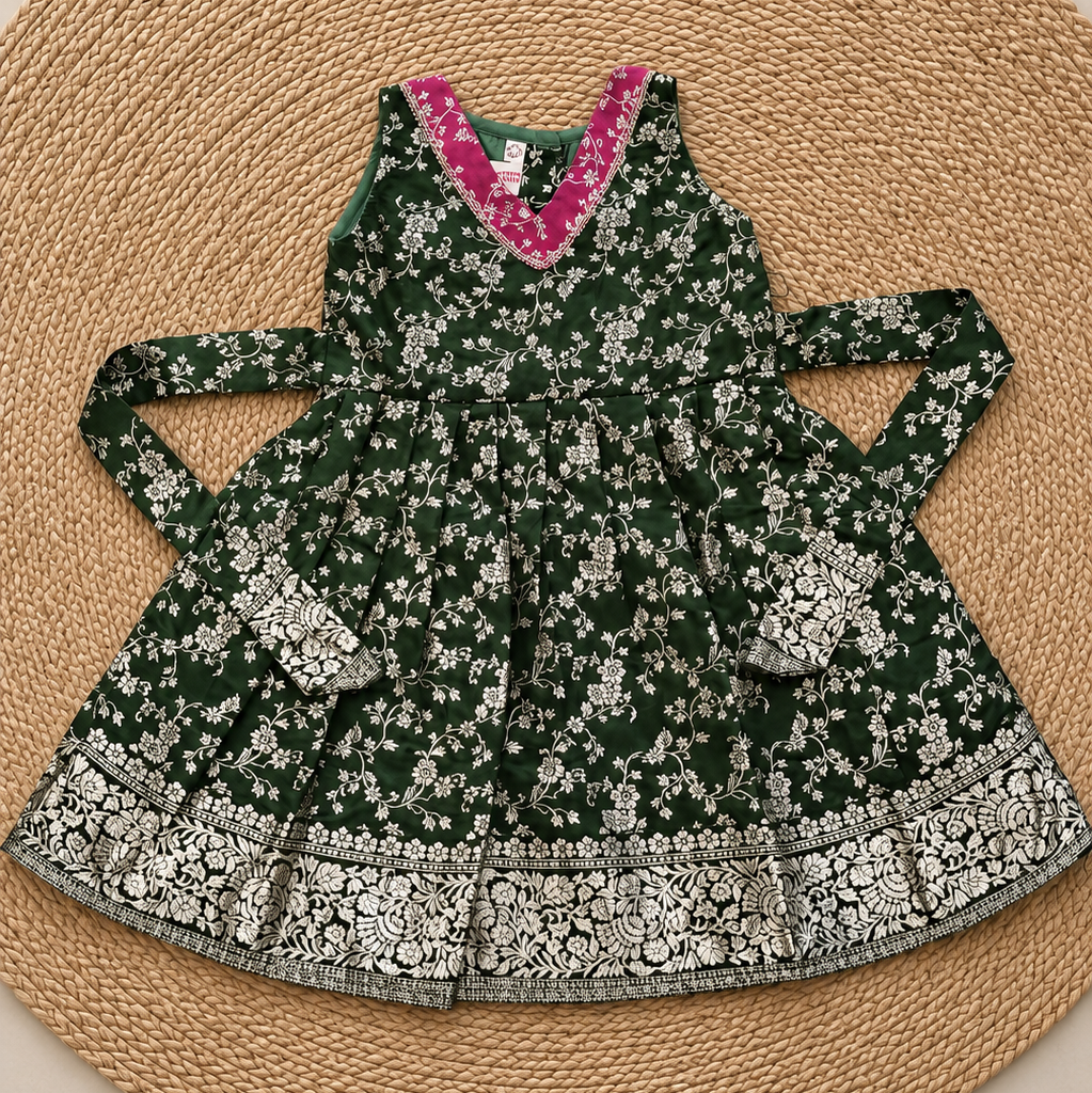 Mehendi Green Banarasi Silk Frock