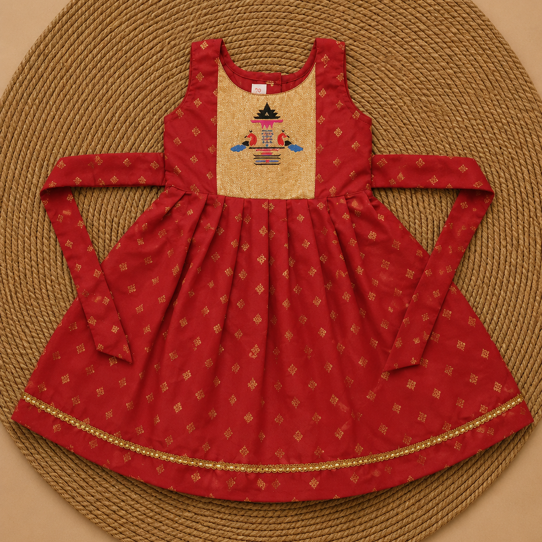 Red Paithani Patch Silk Frock