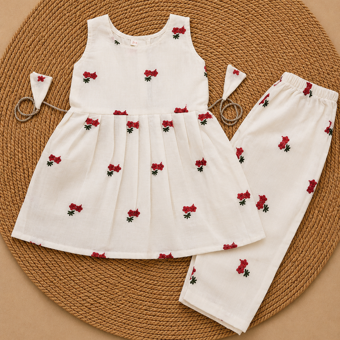 Off White Handloom Embroidery Co-ord Set