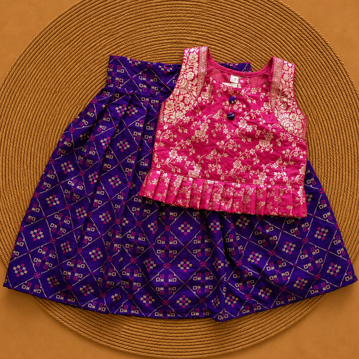Purple Parkar with Rani Pink Banarasi Polka