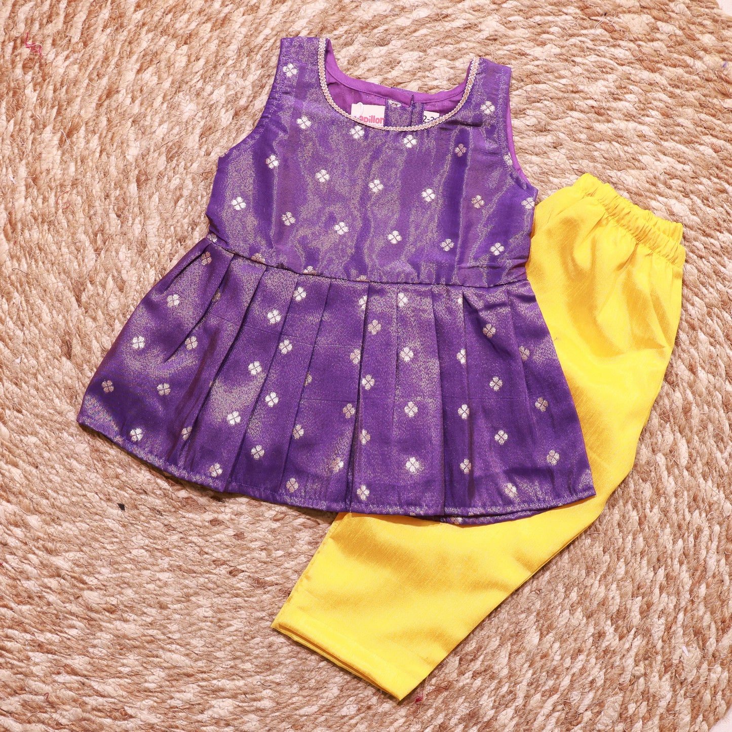 Silk Purple Top And Yellow Pant Co-Ord Set