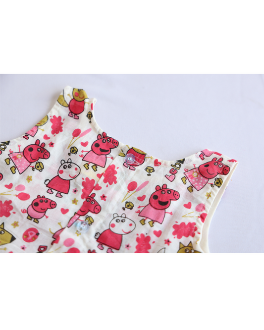 Red Peppa Pig Print Cotton Frock