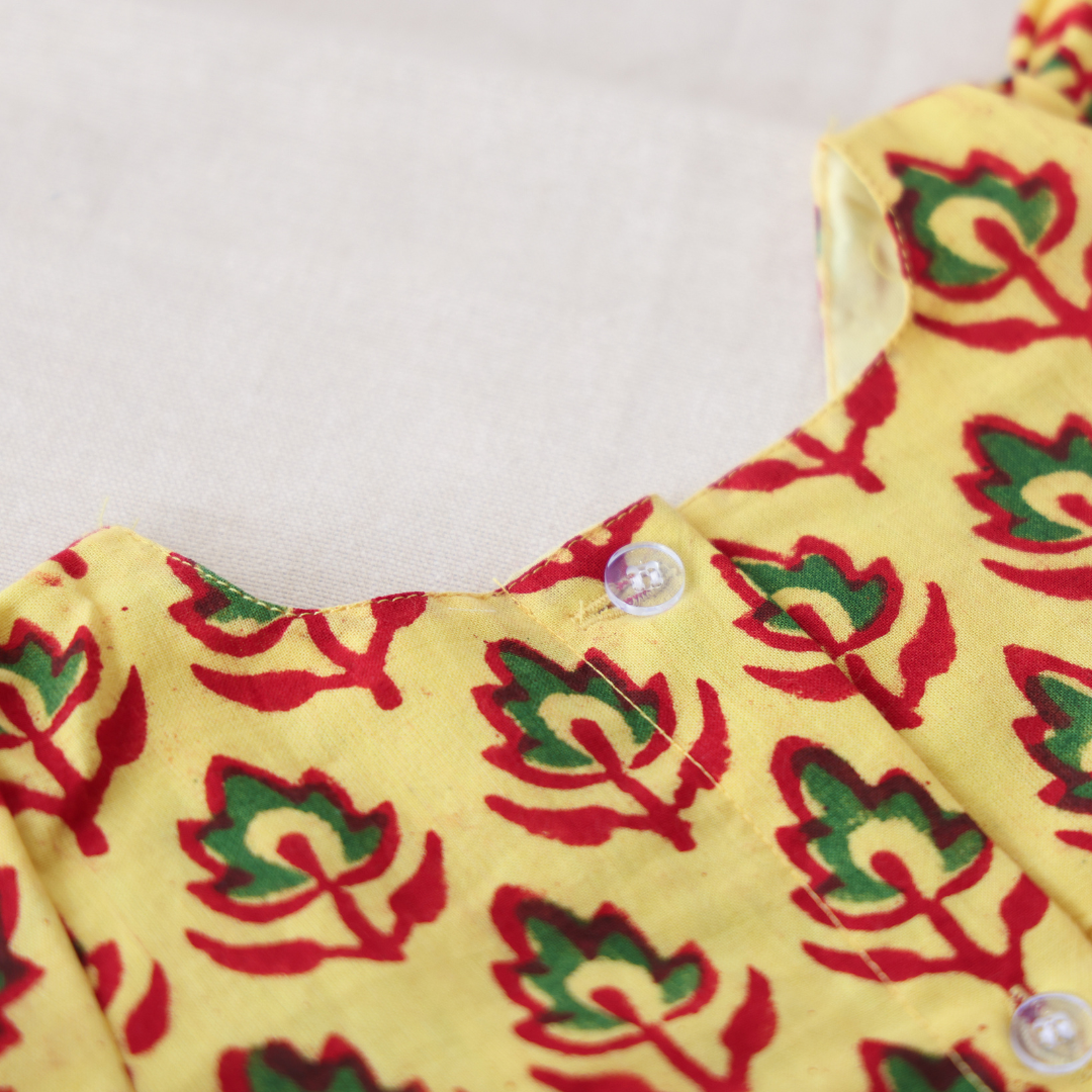 Handblock Print Yellow Cotton Frock