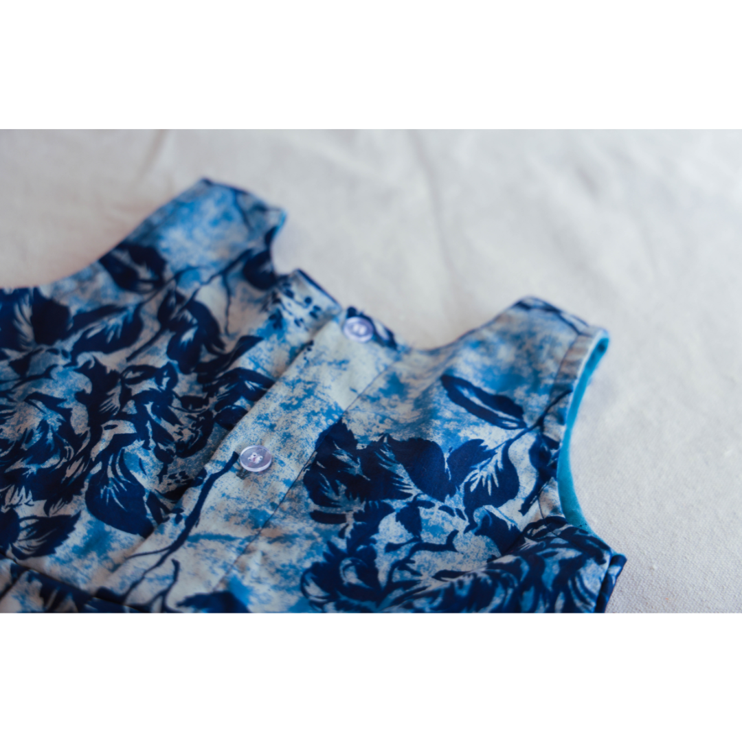 Indigo Cotton Frock with Overlap Pattern