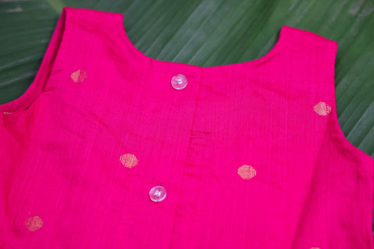 Bright Pink Paithani Patch Raw Silk Frock