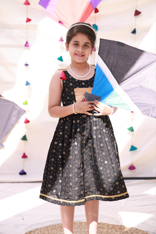 Shoulder Knot Paithani Patch Silk Frock