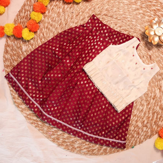 Off-White Polka and Maroon Parkar