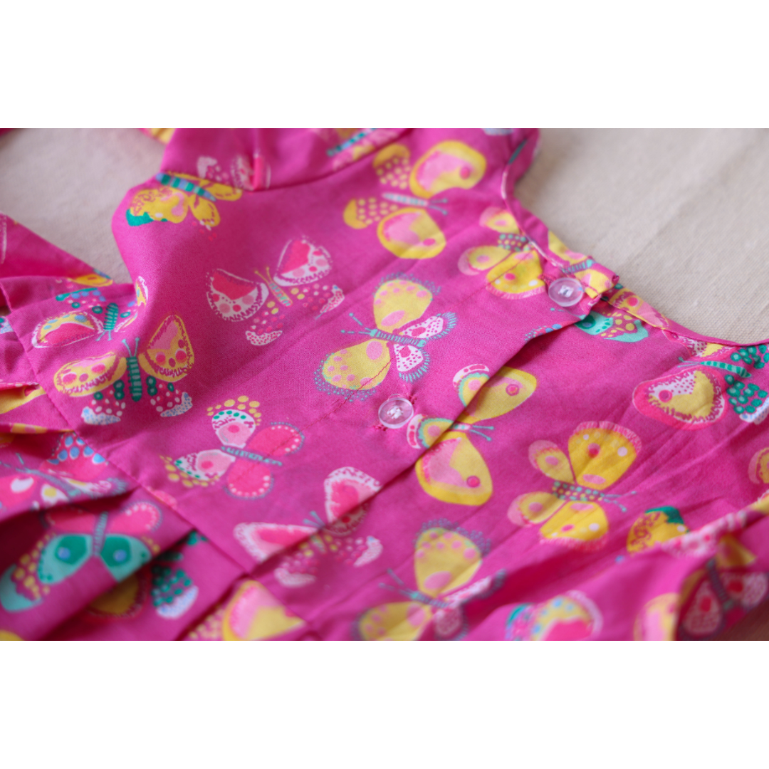 Pink Butterfly Print Cotton Frock