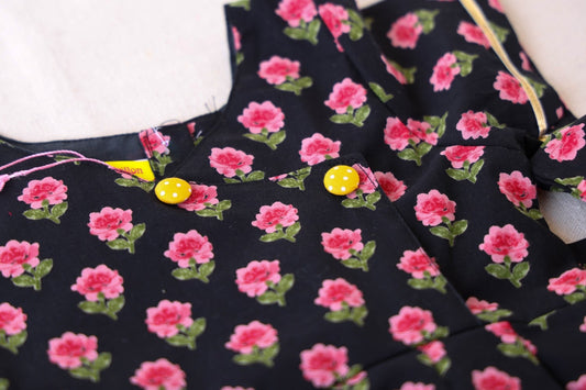 Floral cotton black frock
