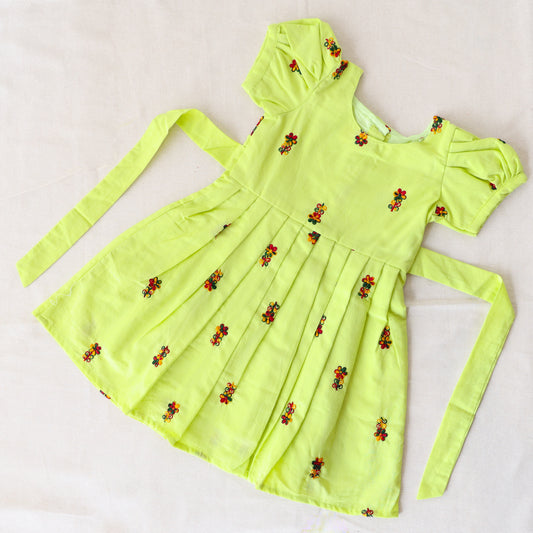 Parrot Green Embroidered Frock