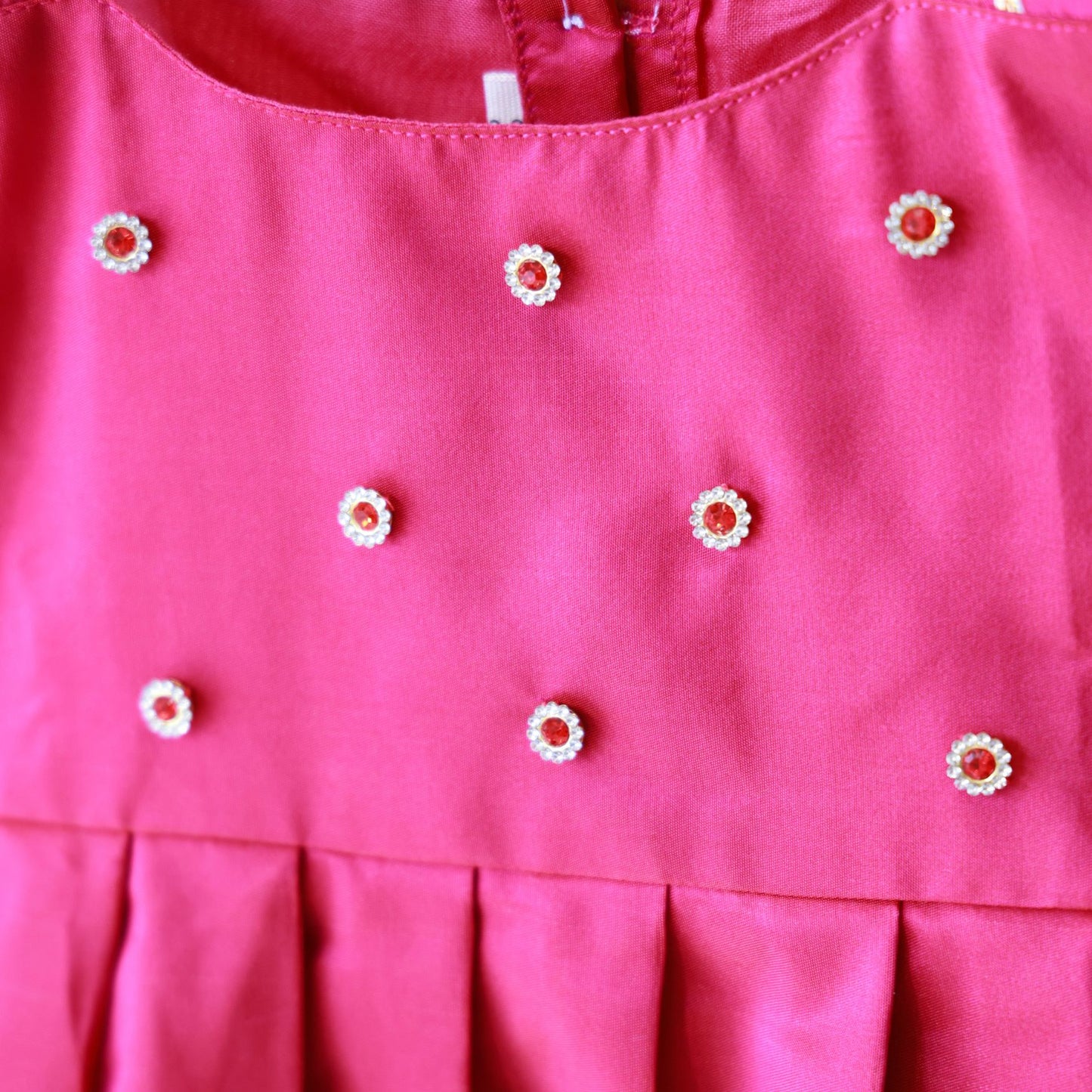 Rani Pink Rhinestone Shoulder Strip Silk Frock