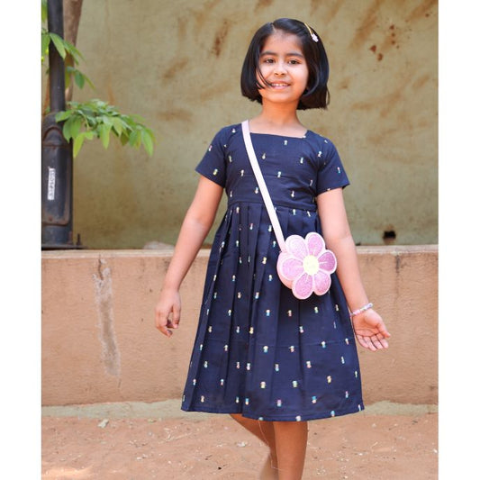 Navy Blue Embroidered Frock
