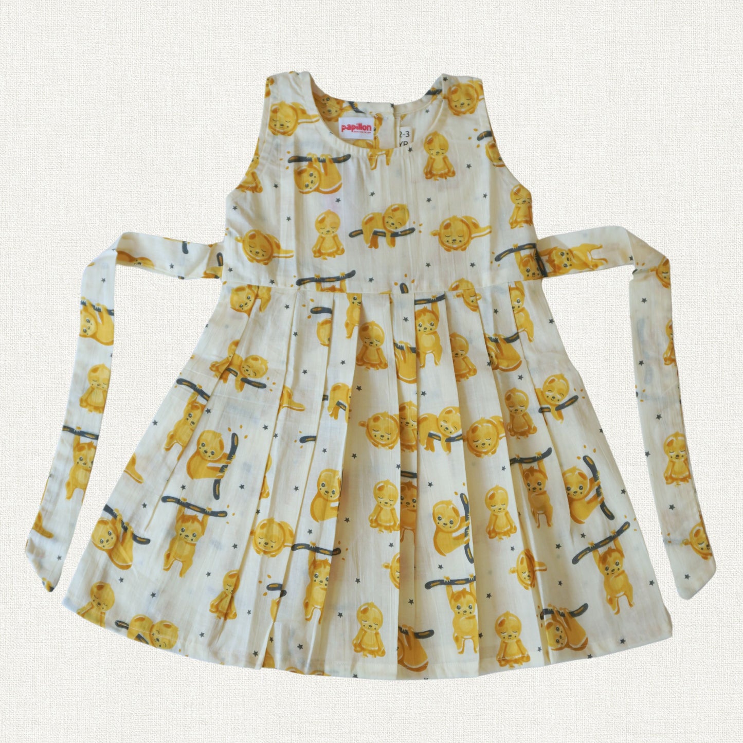 Lemon Yellow Monkey Print Cotton Frock