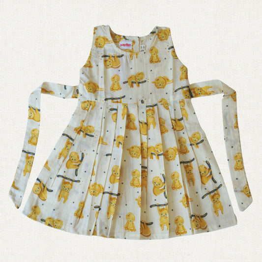 Lemon Yellow Monkey Print Cotton Frock