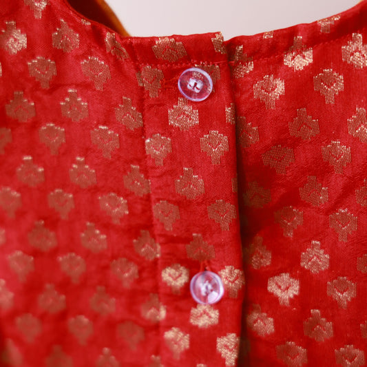 Red  Border Frock with sleeves cotton lining