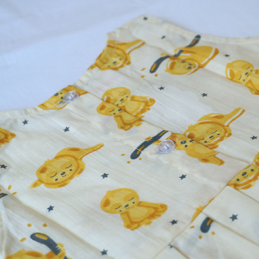 Lemon Yellow Monkey Print Cotton Frock