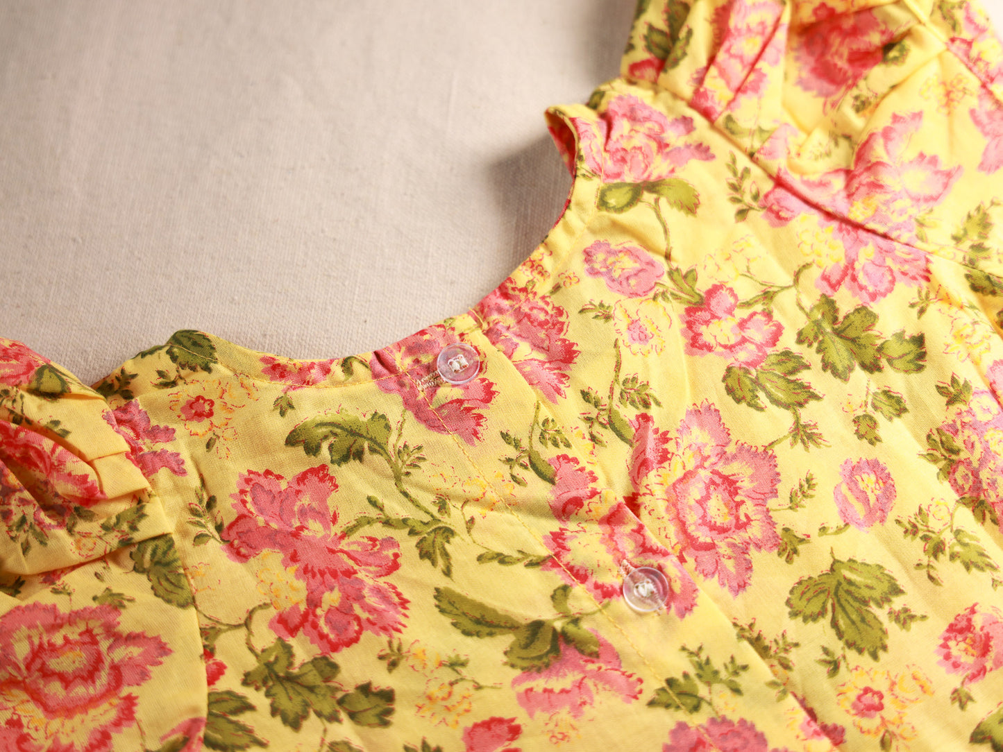 Yellow Floral Ballon Sleeves Cotton Frock