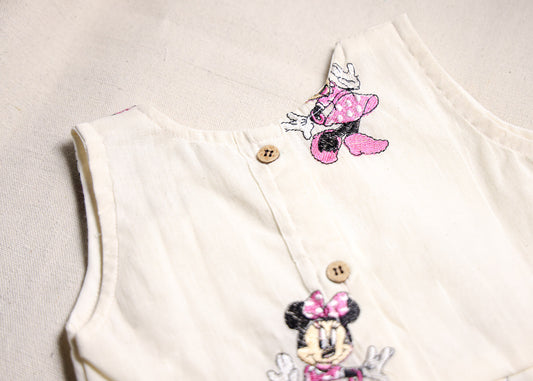 Sleeveless Minnie Mouse Embroidery with Off-White Cotton Lining