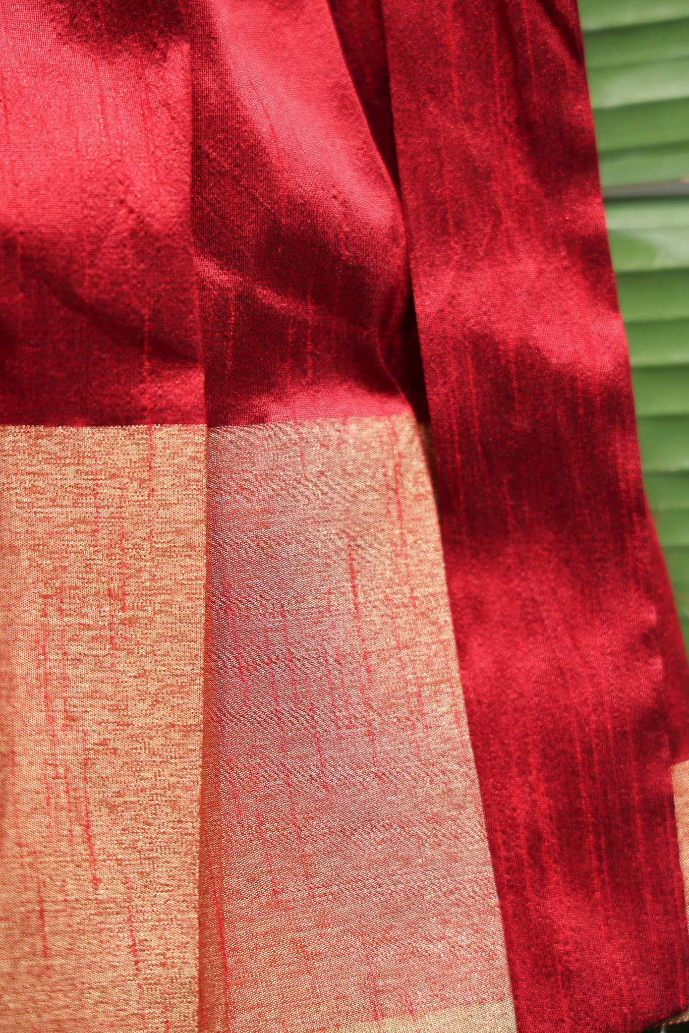 Silk maroon colour border frock V neck sleeveless
