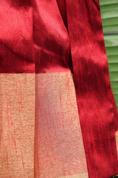 Silk maroon colour border frock V neck sleeveless