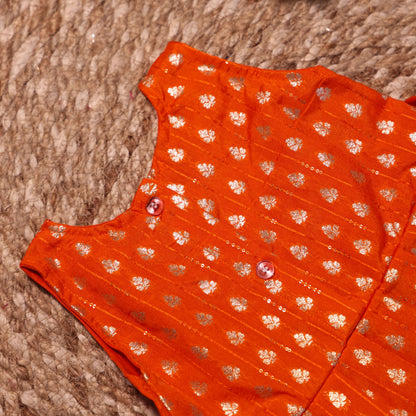 Orange Silk Frock with Pink Jacket