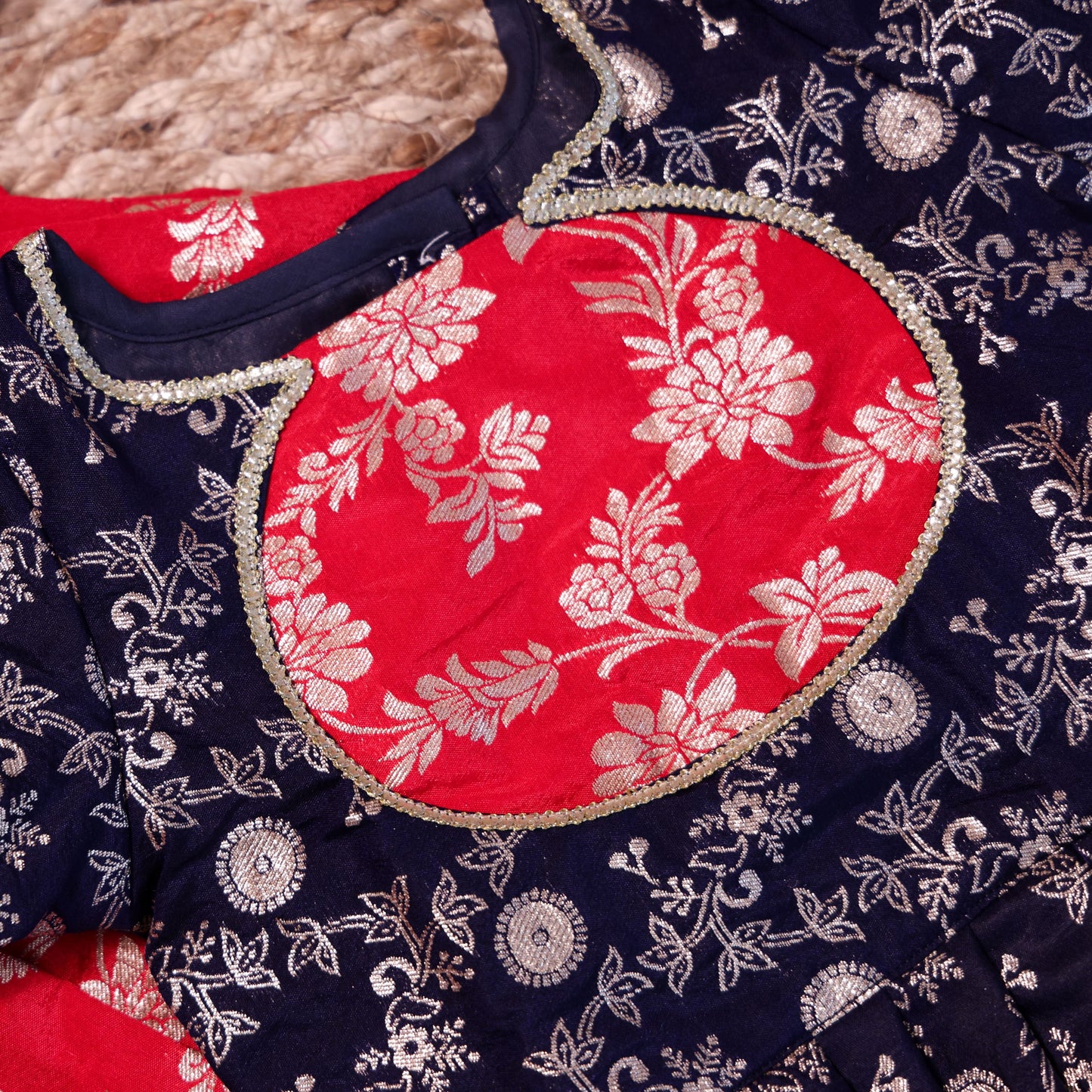 Red & Navy Blue Banarasi Parkar Polka