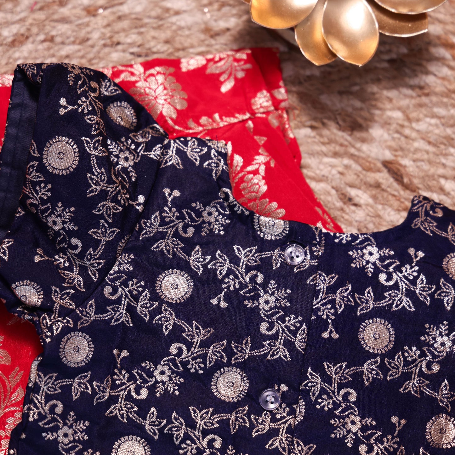 Red & Navy Blue Banarasi Parkar Polka