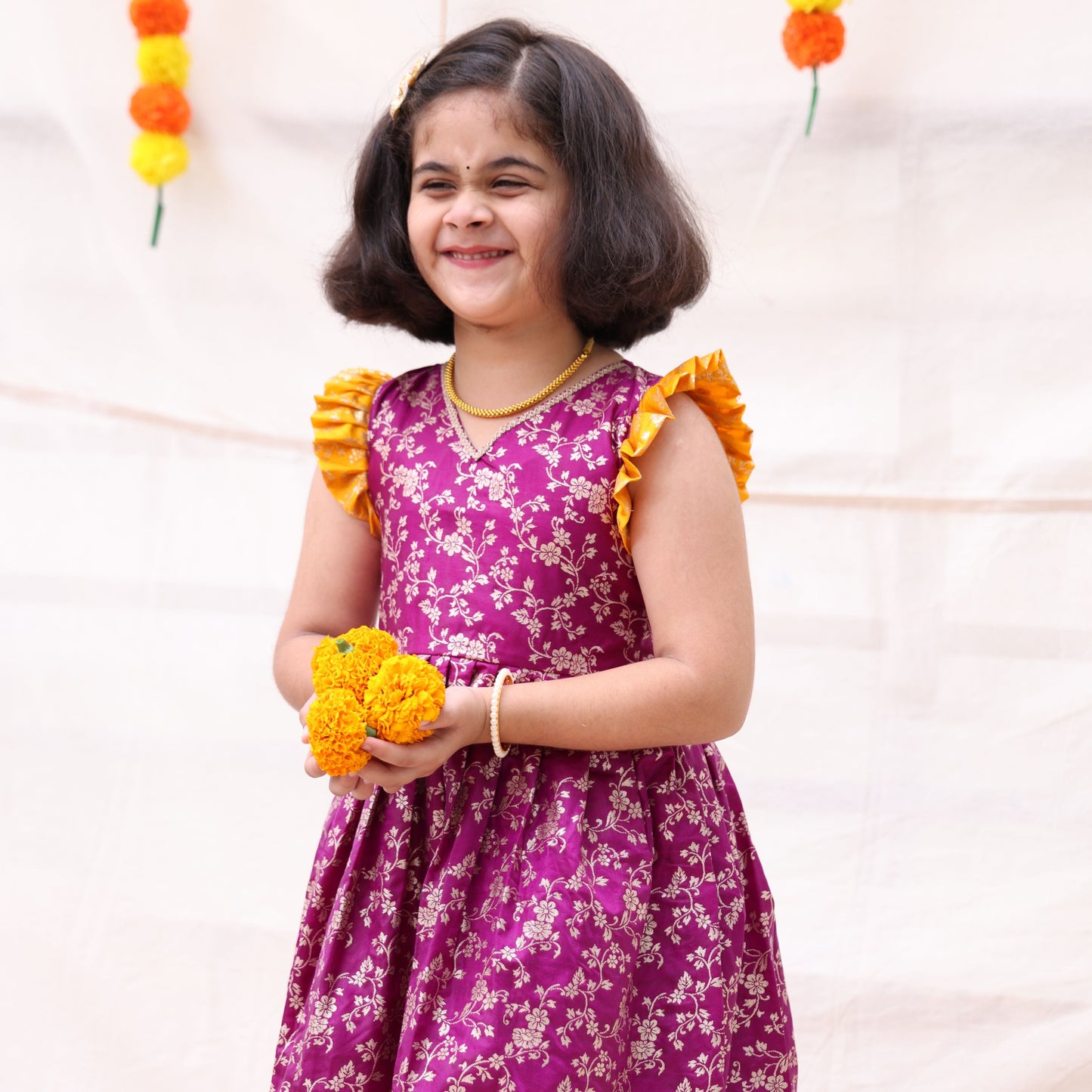 Purple Banarasi Border Sillk Frock