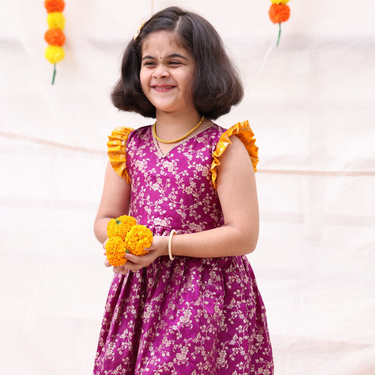 Purple Banarasi Border Sillk Frock