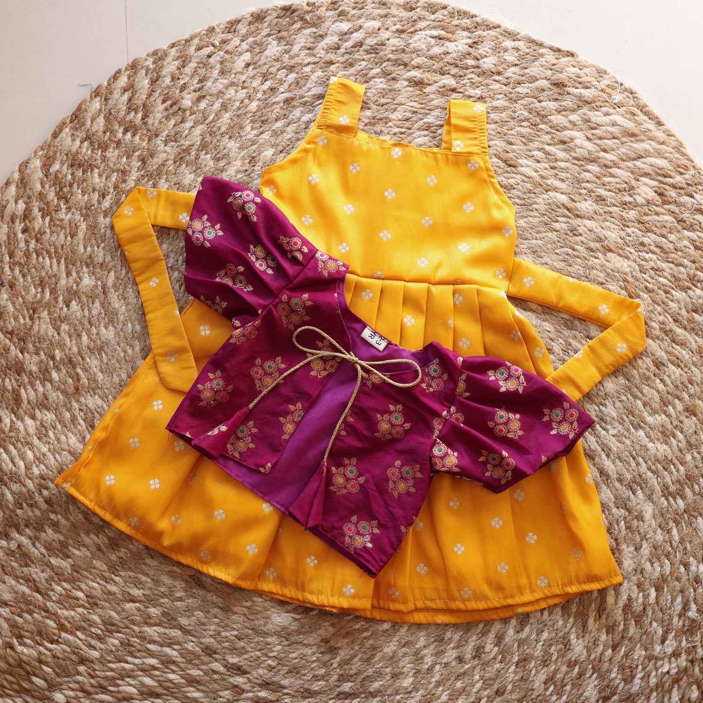 Yellow Silk Frock with Purple Jacket