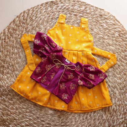 Yellow Silk Frock with Purple Jacket